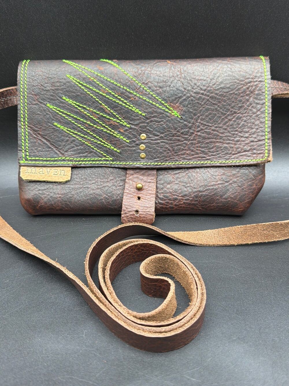 Maven Artisan Leather+Design Handmade Brown Crossbody Messenger Satchel Bag USA